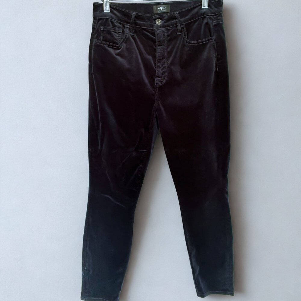 7 for all Mankind Midnight Navy Velvet The High Waist Ankle Skinny Jeans Sz 29